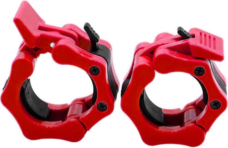 GW Tech Barbell Clamps 2 inch  Heavy Duty Exercise Collars 2"" Quick Release Pair of Locking Pro Olympic Weight Bar Plate Locks Collar Clips for Workout Weightlifting Fitness Training - Red - Image 1